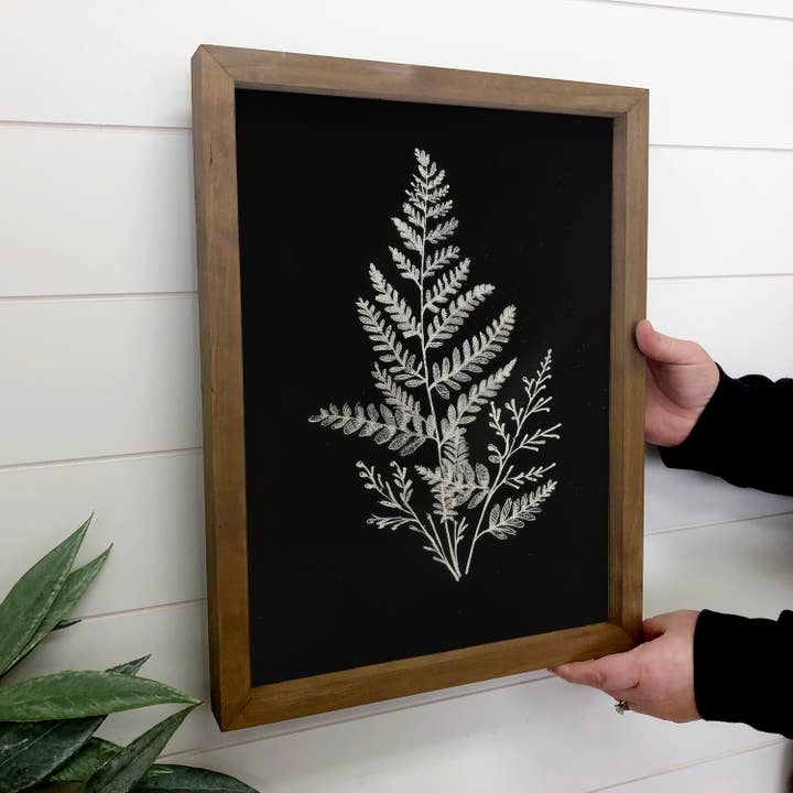 Black Background Leaves Drawing - Simple Nature Canvas Art 12x18