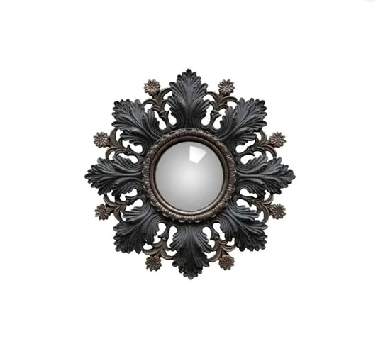 Mini Convex Mirror Black Leaves and Flower Frame