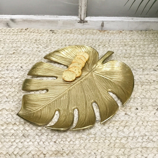 Textured Gold Tropical Leaf Tray