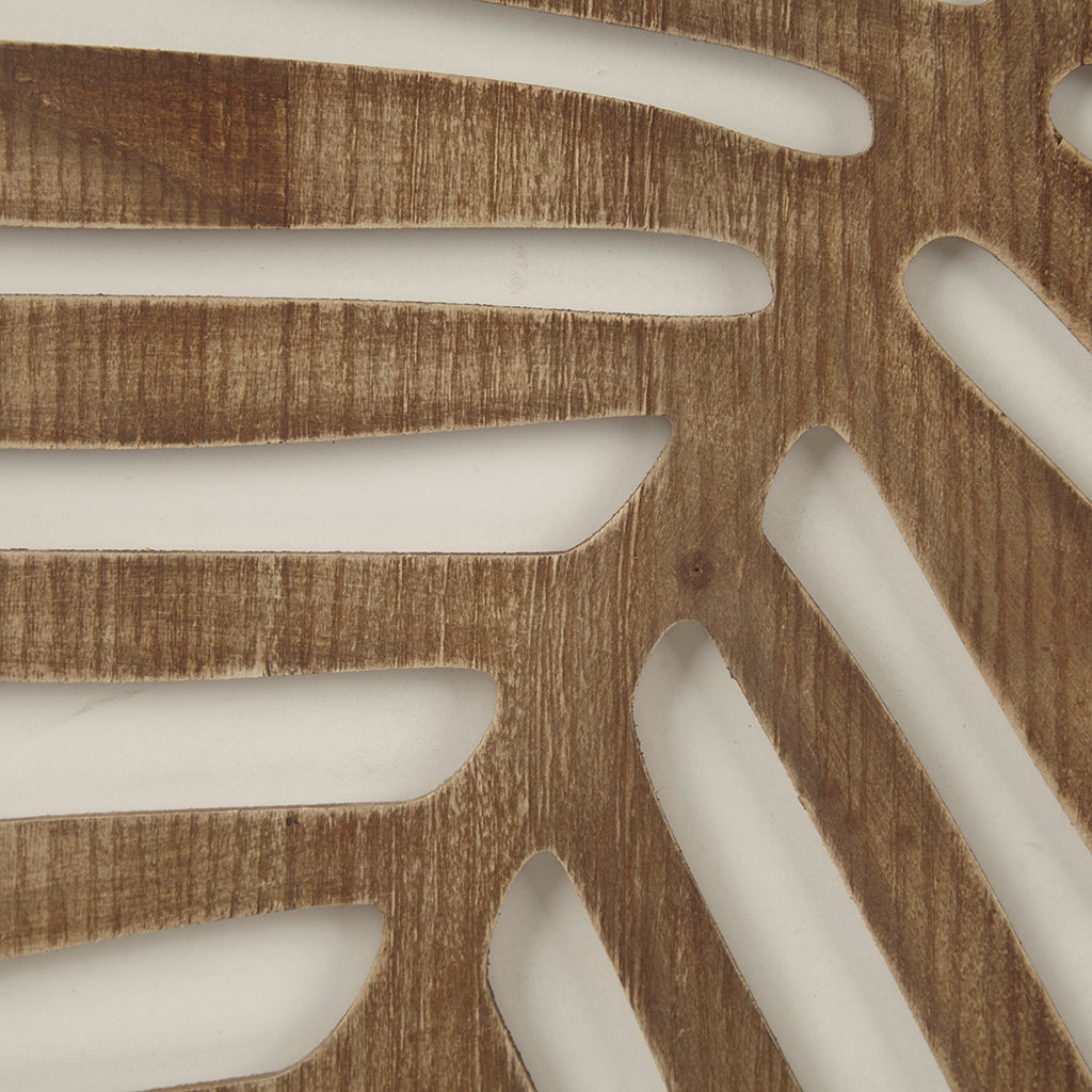 Carved Palm Leaves Tropical 2-Piece Wood Wall Art Home Decor