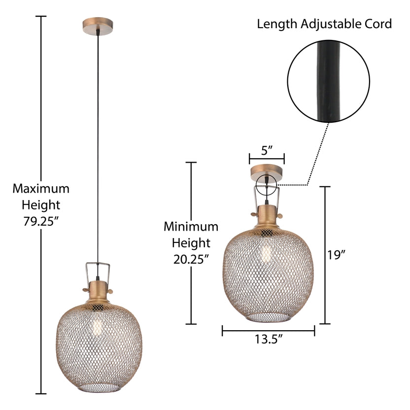 13.5" Brass Mesh Pendant Lamp