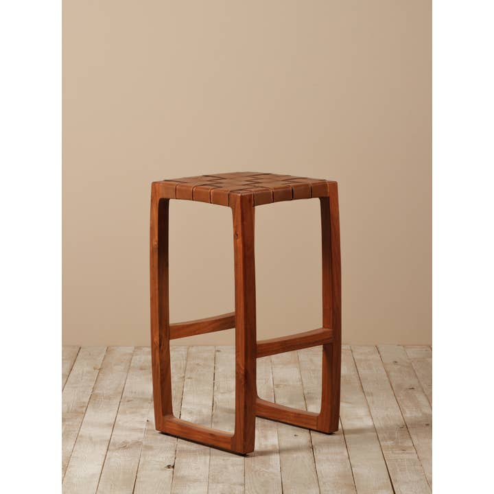 Acacia Bar Stool with Leather Straps (Set of 2)