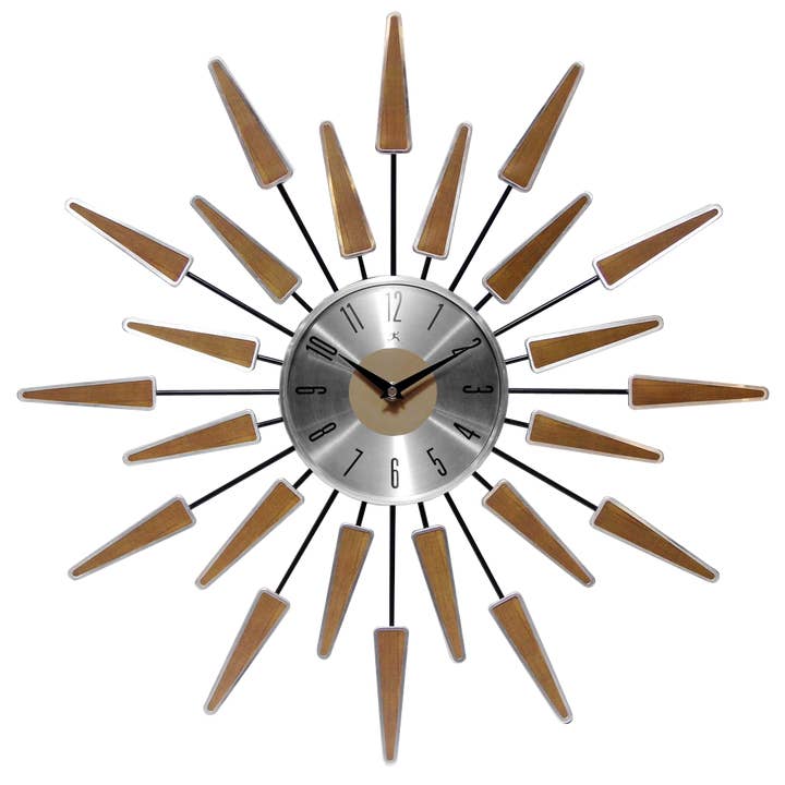 Satellite Walnut Color Starburst Wall Clock