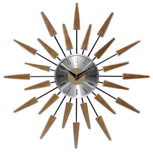 Satellite Walnut Color Starburst Wall Clock