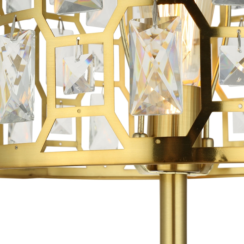 63"Glam Gold Metal & Faceted Crystal Drum Floor Lamp