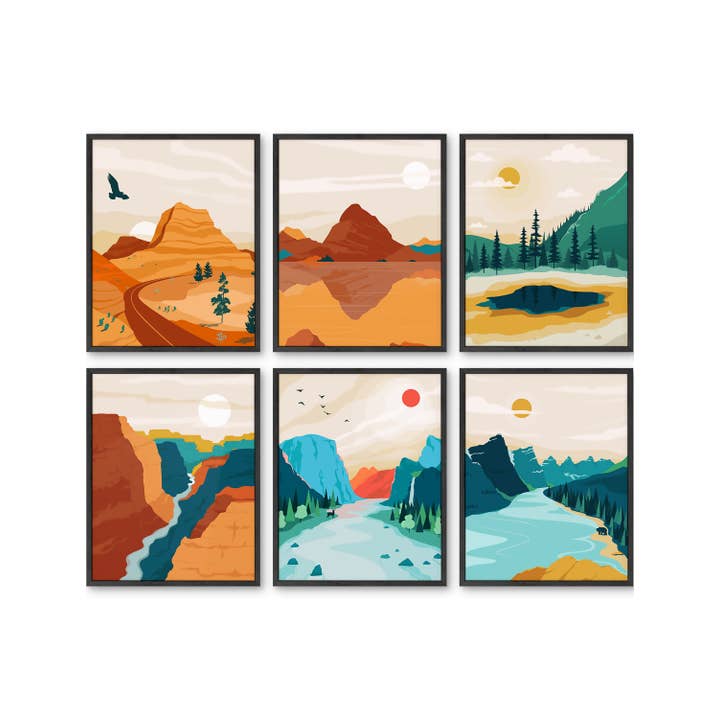 Abstract National Parks Set of 6 Wall Art Prints