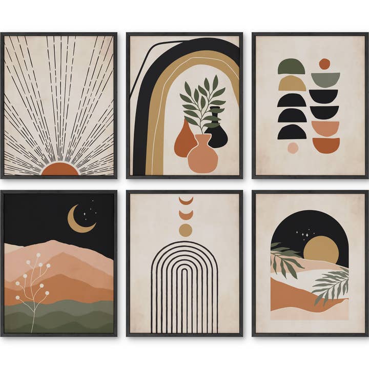 Mid-Century Terracotta Set of 6 Wall Art Prints