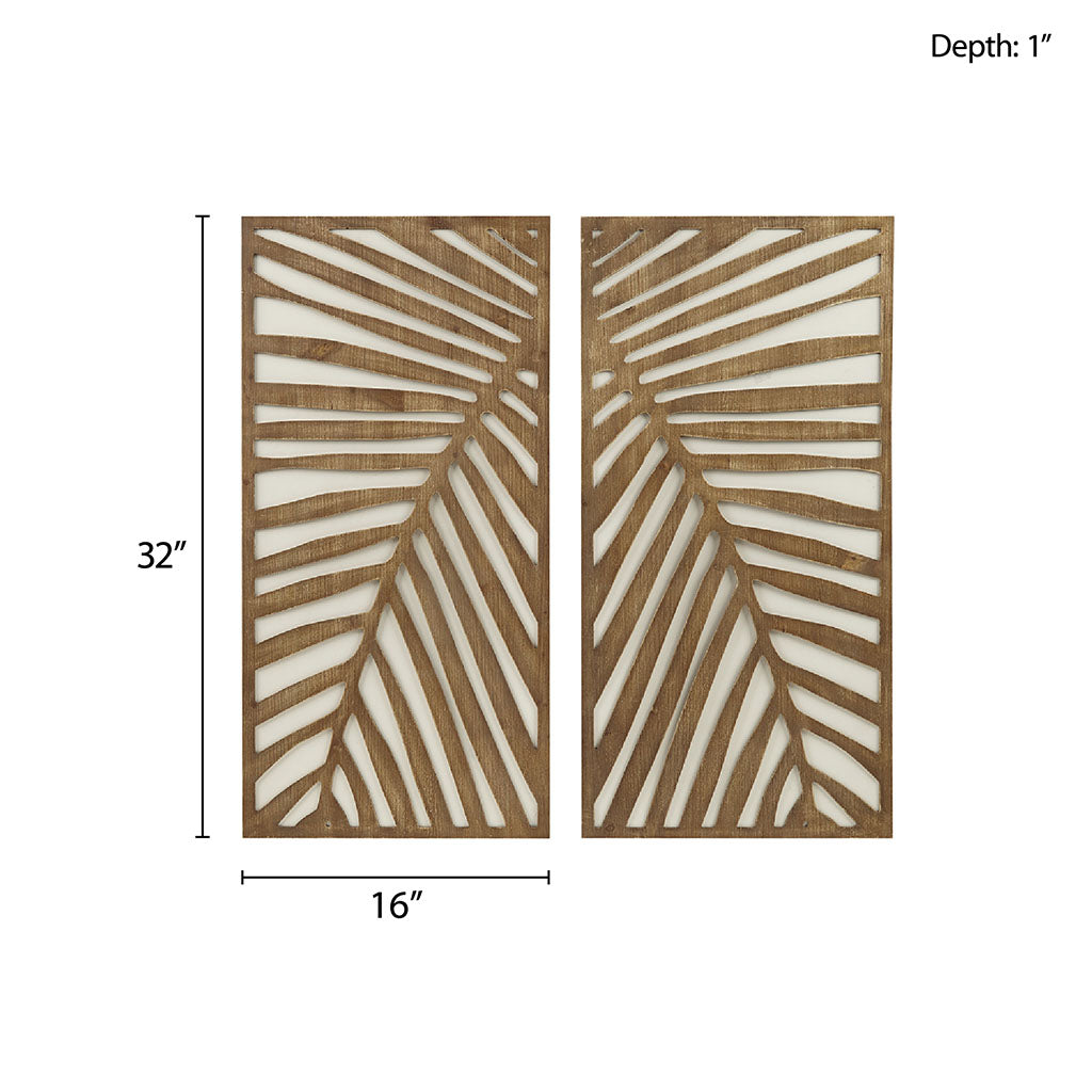Carved Palm Leaves Tropical 2-Piece Wood Wall Art Home Decor