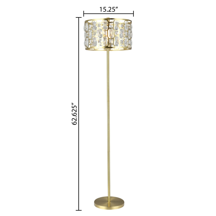 63"Glam Gold Metal & Faceted Crystal Drum Floor Lamp