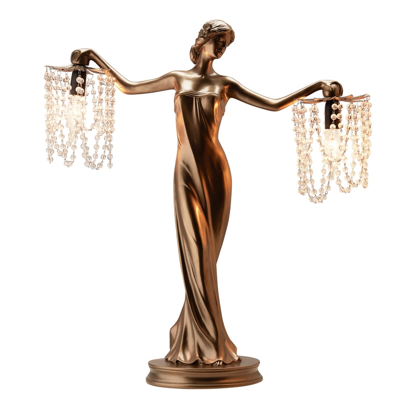 23.75" Statement Grecian Goddess Bronze Beaded Vintage Lamp