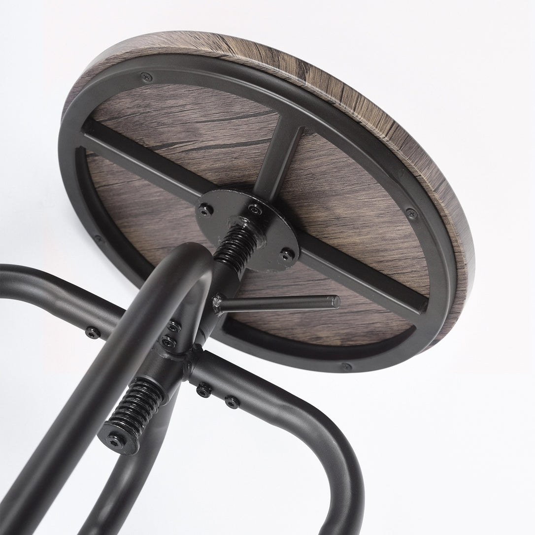 Industrial Height-Adjustable Barstool with Walnut Seat