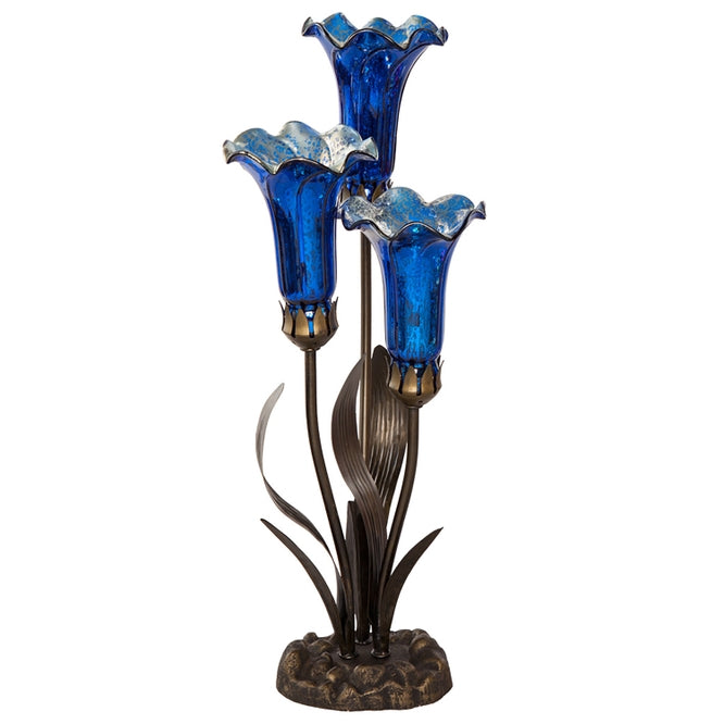 21" Blue Mercury Glass Table Lamp 3 Lily Focal Lamp