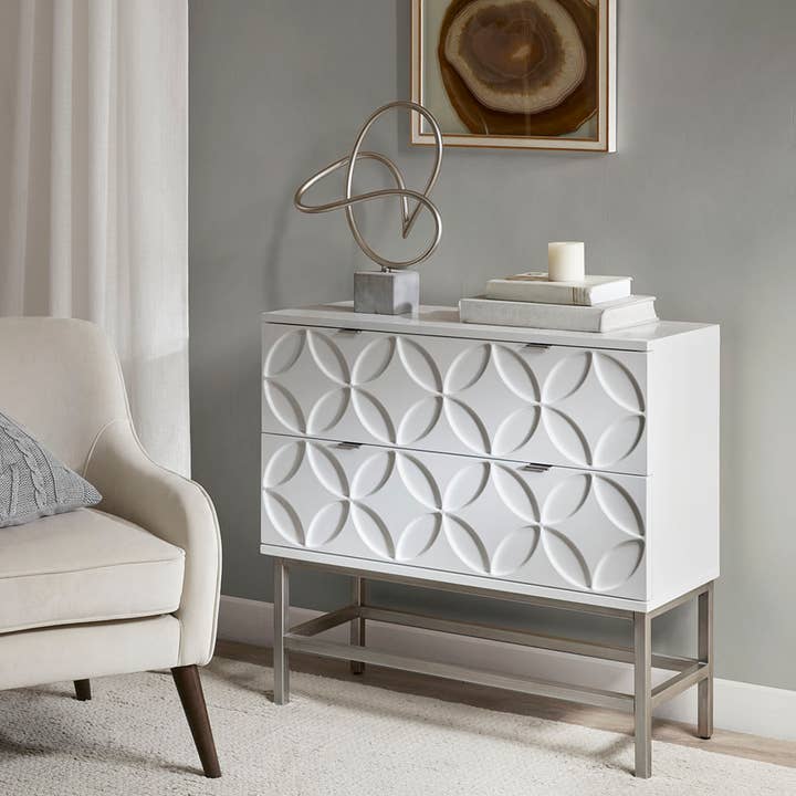 High Gloss White 2-Drawer Accent Chest