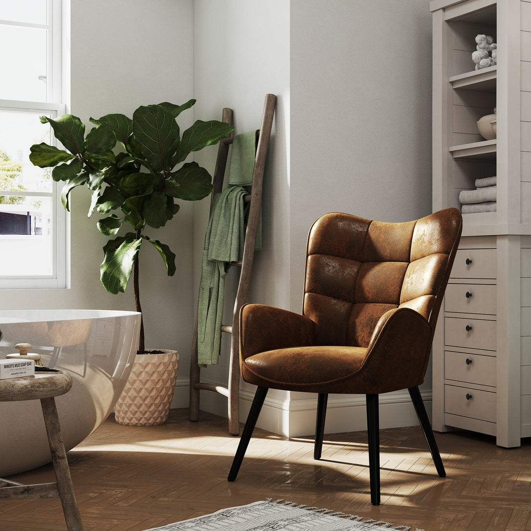Modern Tufted Accent Chair with Suede Finish