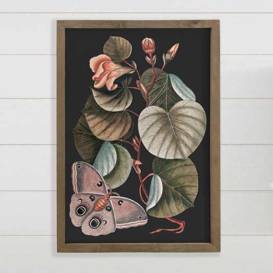 Dark Moth Botanical - Framed Nature Art - Large Wall Art 12x18