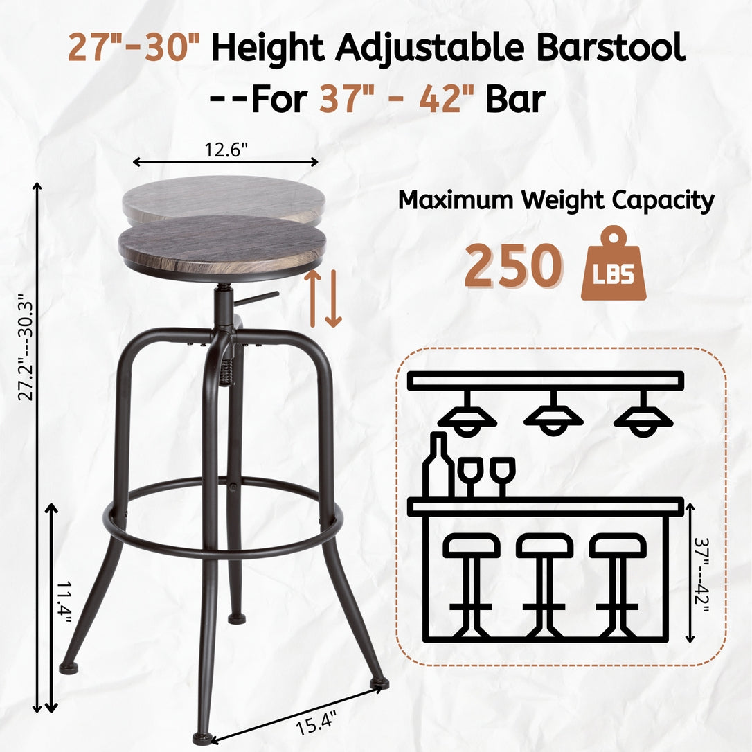 Industrial Height-Adjustable Barstool with Walnut Seat