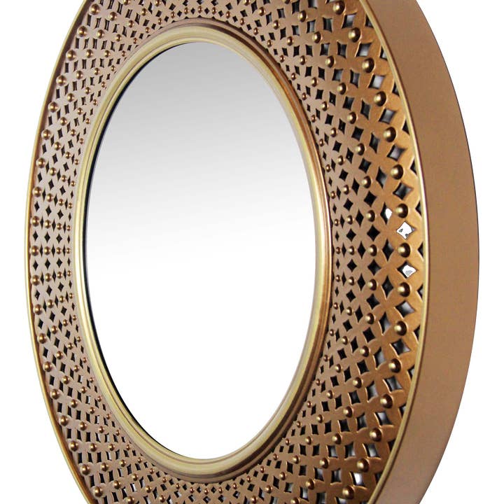 Bohemian Round Gold/Copper Wall Décor Mirror 15.75 Inch