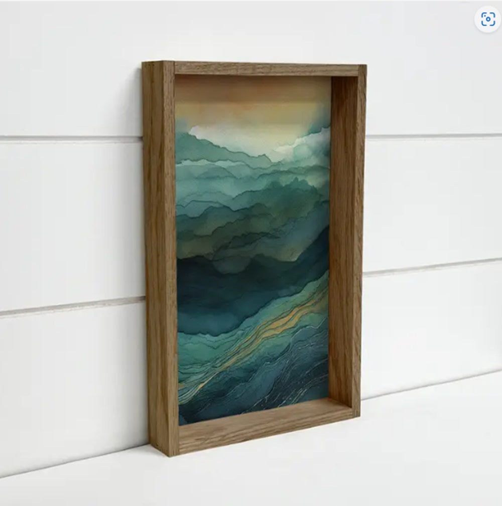 Ombre Blue Gold Mountains - Nature Mountain Canvas Art Framed