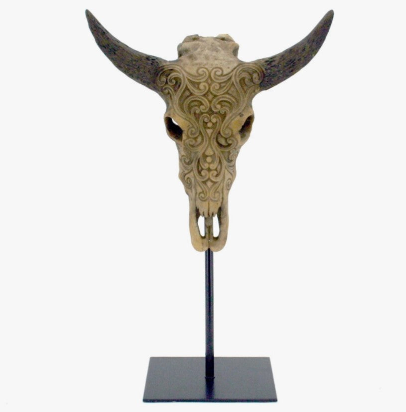 Modern Versatile Accent Cow Skull Resin Carving