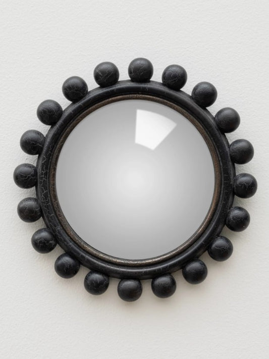 Black Round Crackle Convex Mirror Small Space Accent Mirror