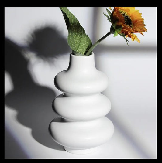 Modern White Ceramic Vase Ice Cream Cone Inspired Accent