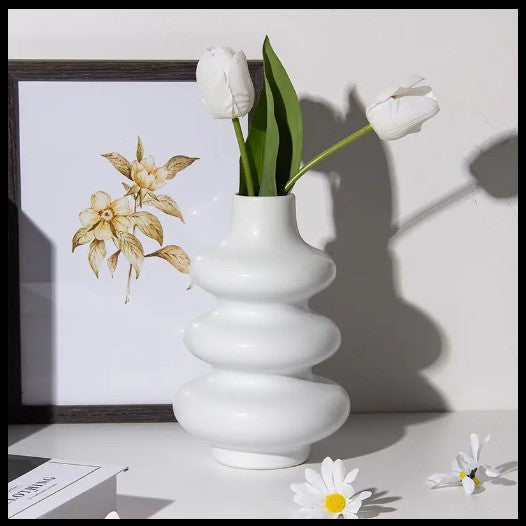 Modern White Ceramic Vase Ice Cream Cone Inspired Accent