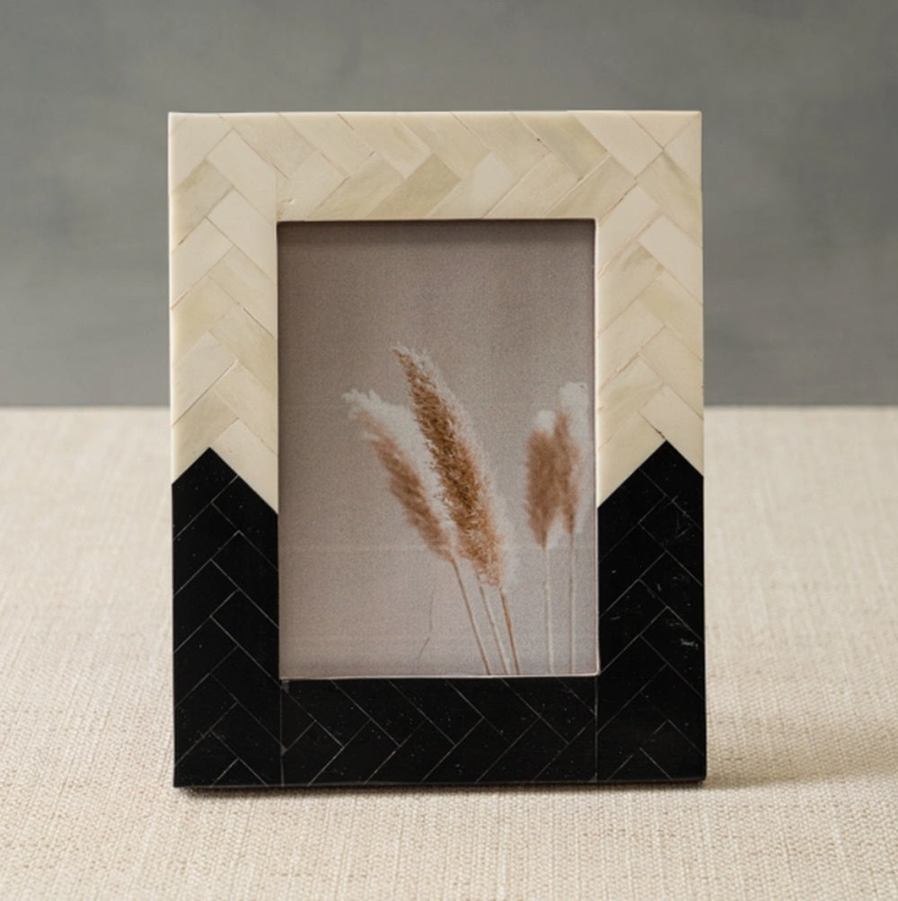 5x7 Ebony & Ivory Chevron Bone Frame Monochormatic Handmade Picture Frame Wedding Gift