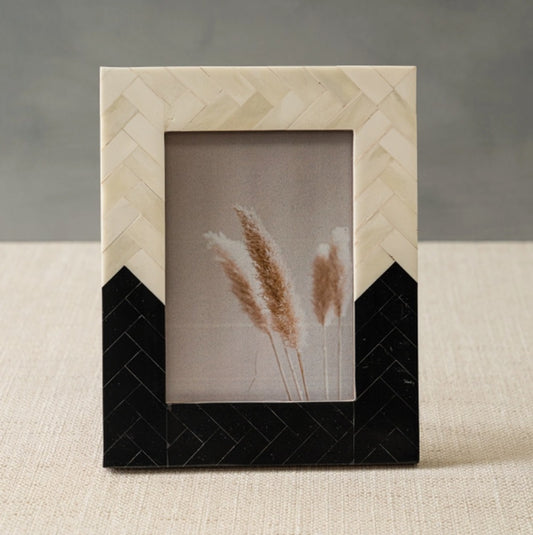 5x7 Ebony & Ivory Chevron Bone Frame Monochormatic Handmade Picture Frame Wedding Gift