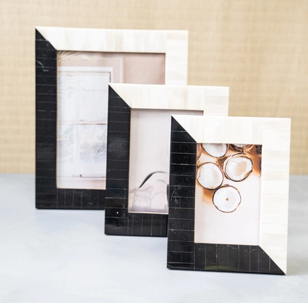 5x7 Ebony & Ivory Chevron Bone Frame Monochormatic Handmade Picture Frame Wedding Gift