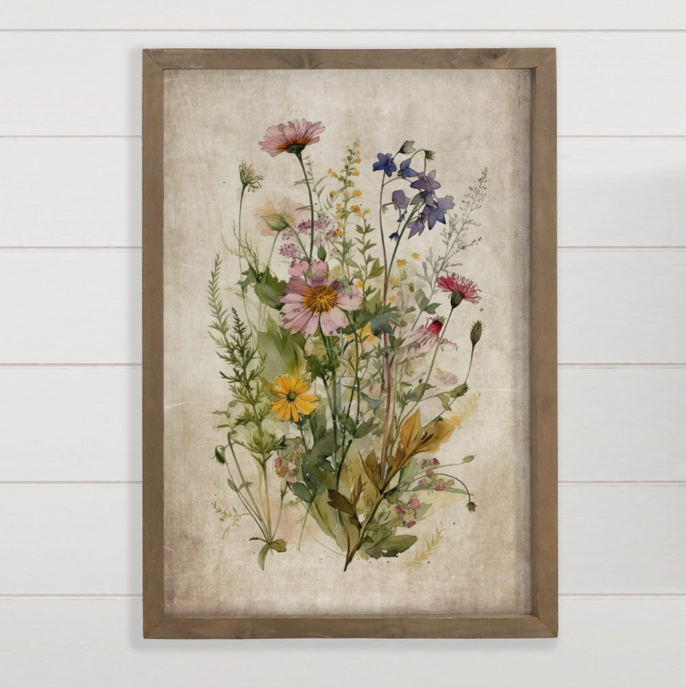 Gathered Wildflowers - Framed Flower Canvas Art - Farmhouse 12x18