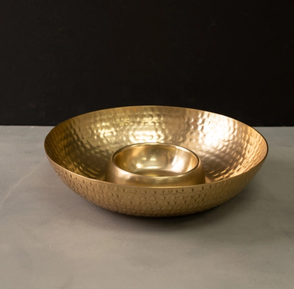 Hand Hammered Aluminum Chip and Dip Serving Tray