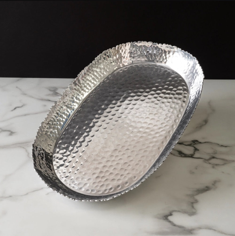 Aluminum Hammered Oval Torn Edge Tray