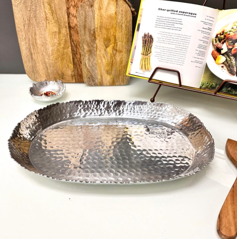 Aluminum Hammered Oval Torn Edge Tray