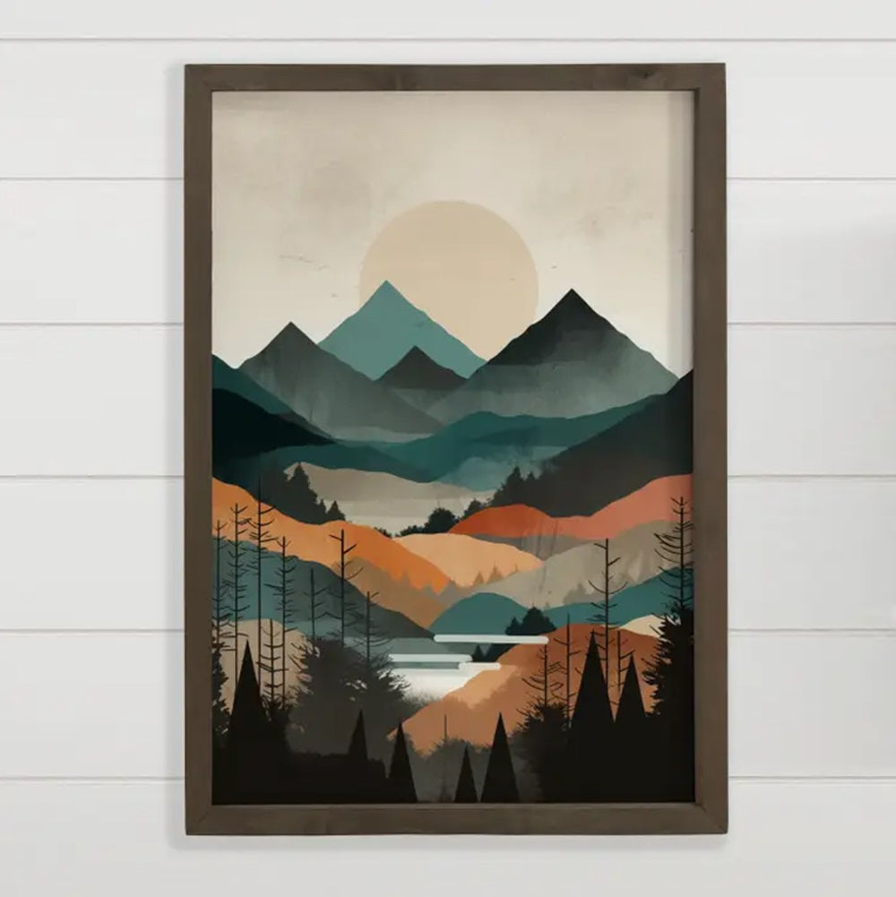 Midcentury Modern Mountainscape - Wood Framed Nature Decor