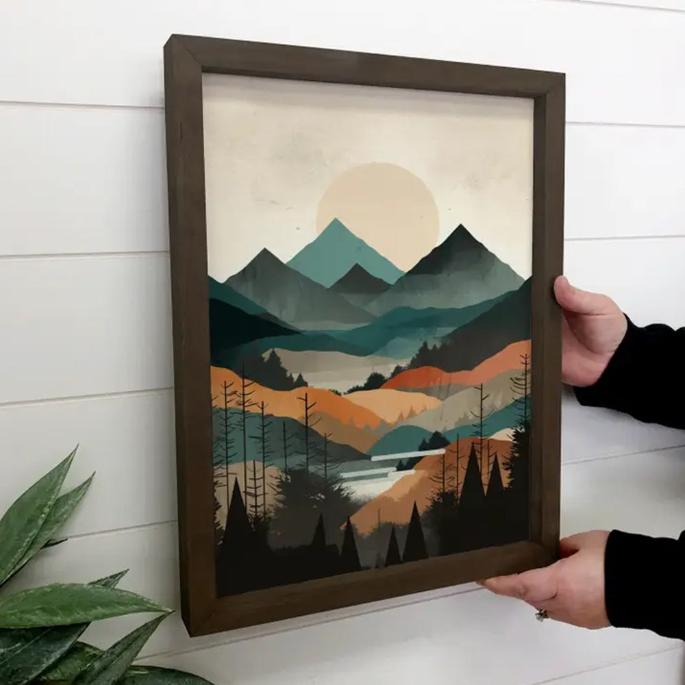 Midcentury Modern Mountainscape - Wood Framed Nature Decor