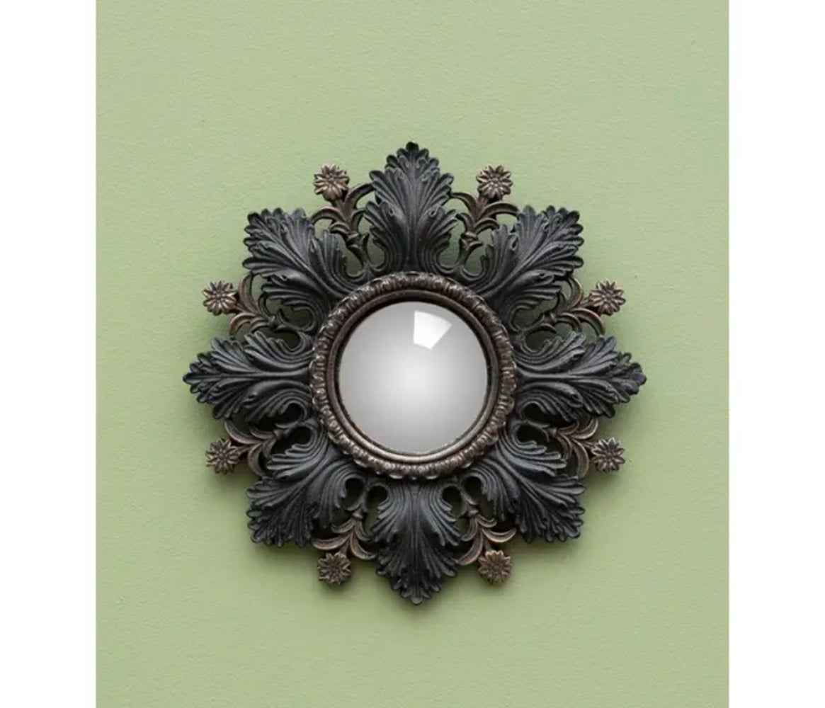 Mini Convex Mirror Black Leaves and Flower Frame