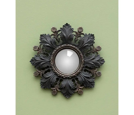 Mini Convex Mirror Black Leaves and Flower Frame