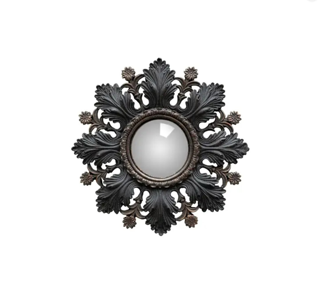 Mini Convex Mirror Black Leaves and Flower Frame