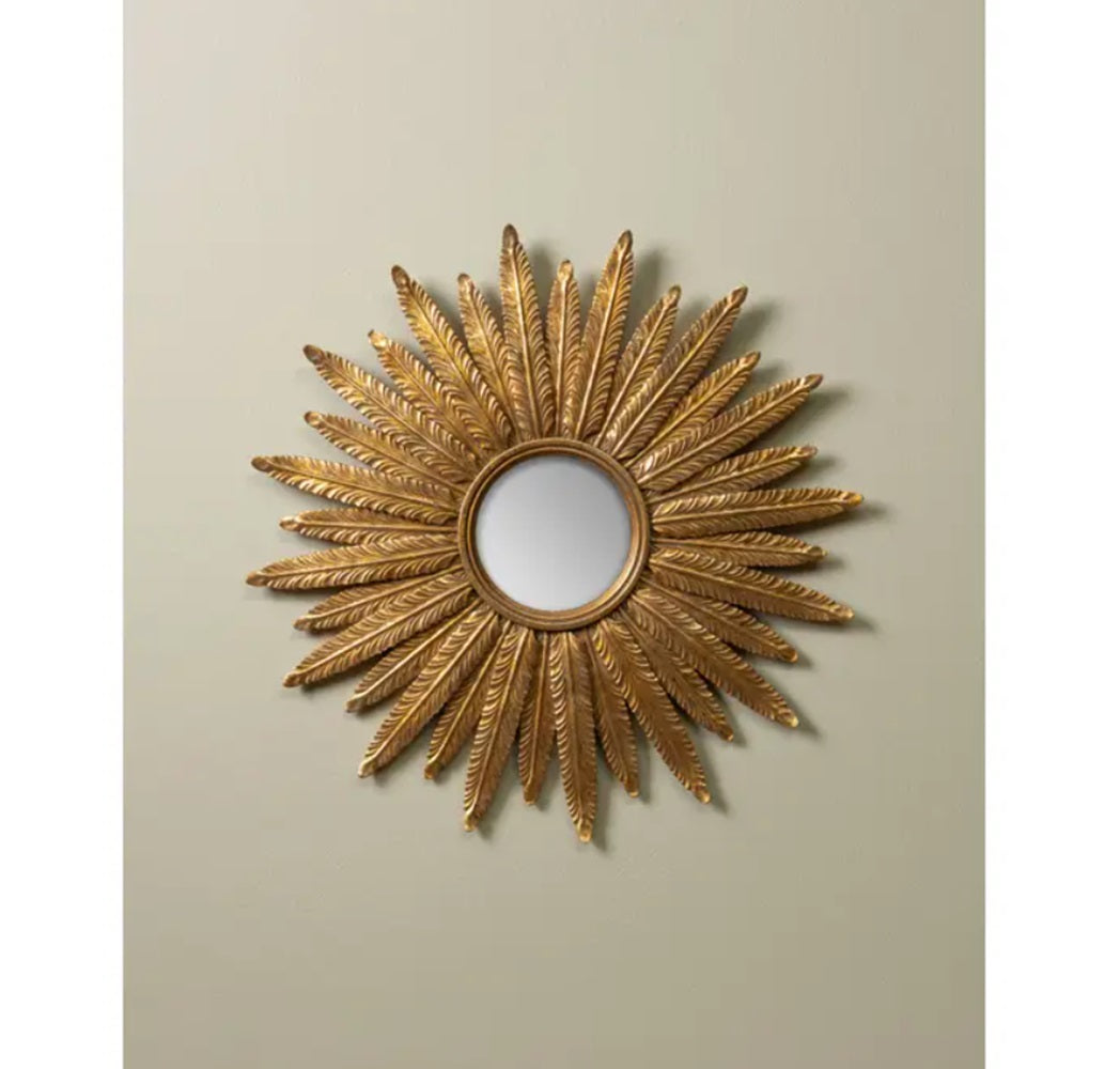 Convex Mirror with Golden Feather Frame