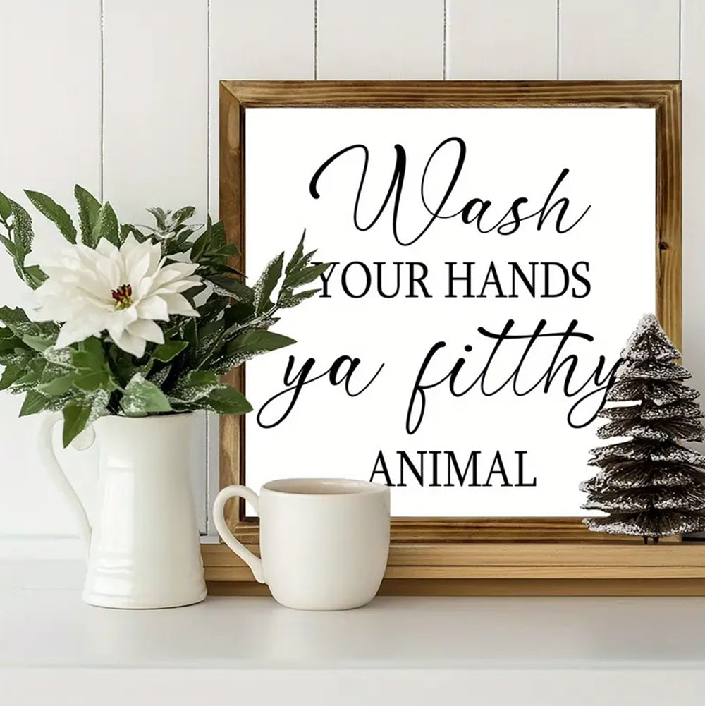 Bathroom Art Print 8x8in Framed Vintage Rustic Farmhouse Wall Decor