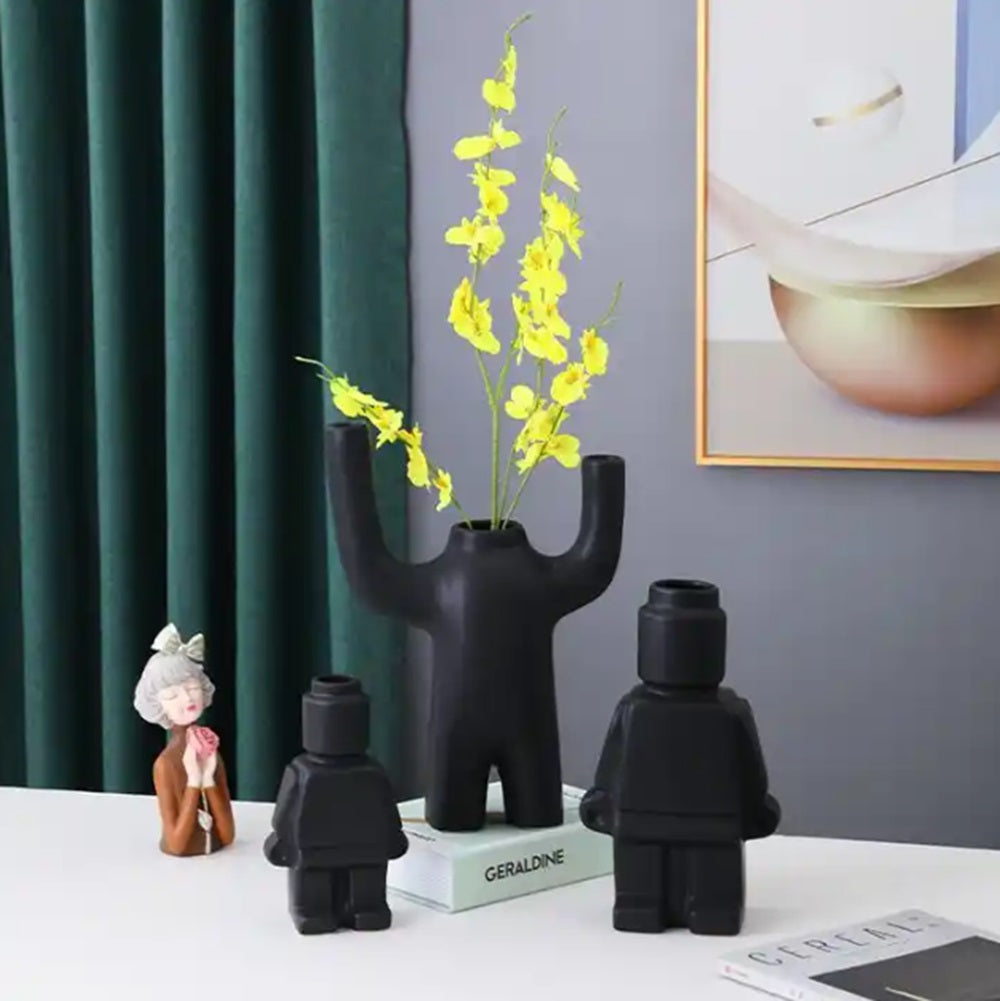 Black Modern Toy Figure Inspired Human Body Tabletop Vase