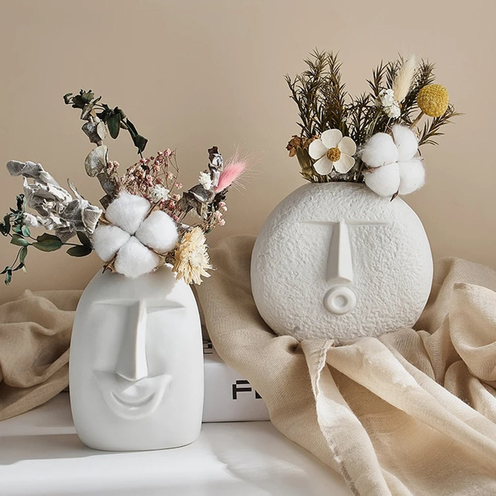 Fun Nordic Style Vase White Facial Expression Personality Focal Vase Narrow Space OMG Expression