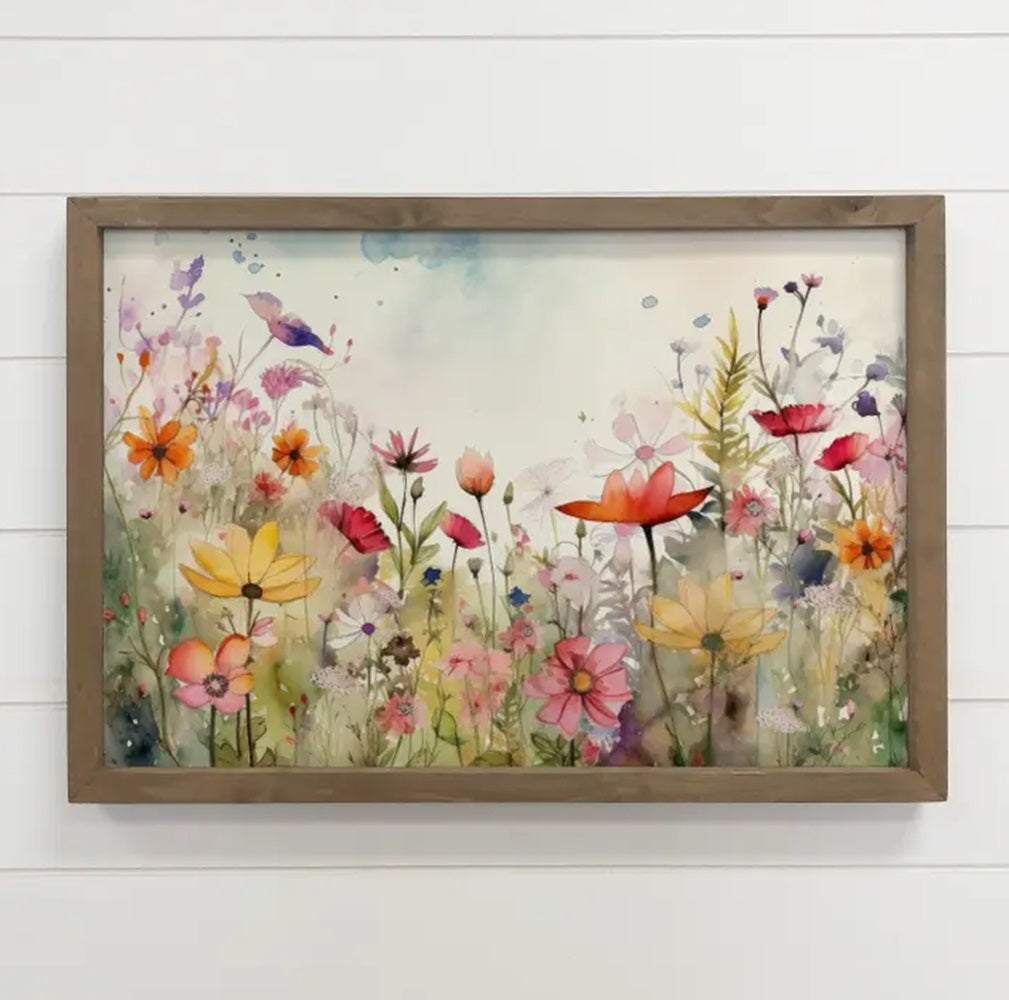 Wildflowers Watercolor - Framed Nature Decor - Farmhouse Art