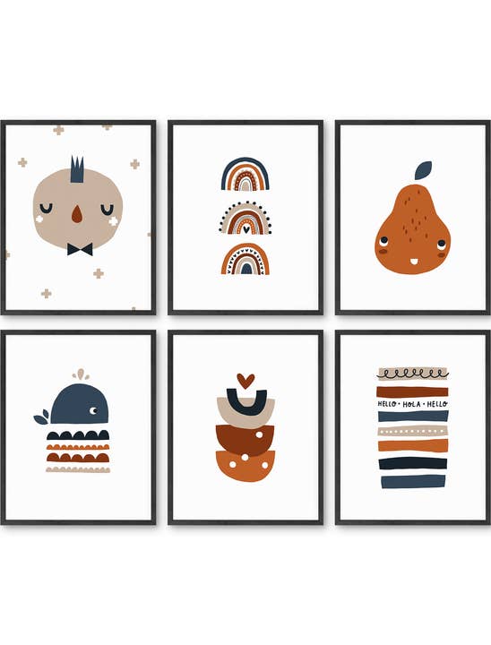 Boho Nursery Set of 6 Wall Art Prints