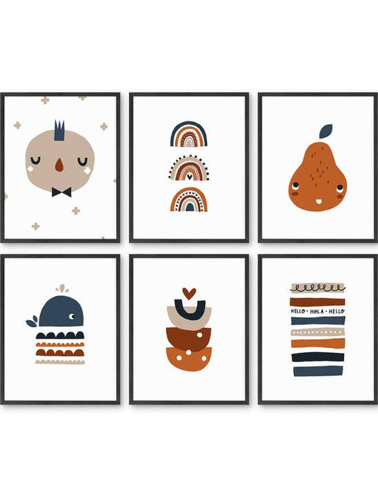 Boho Nursery Set of 6 Wall Art Prints