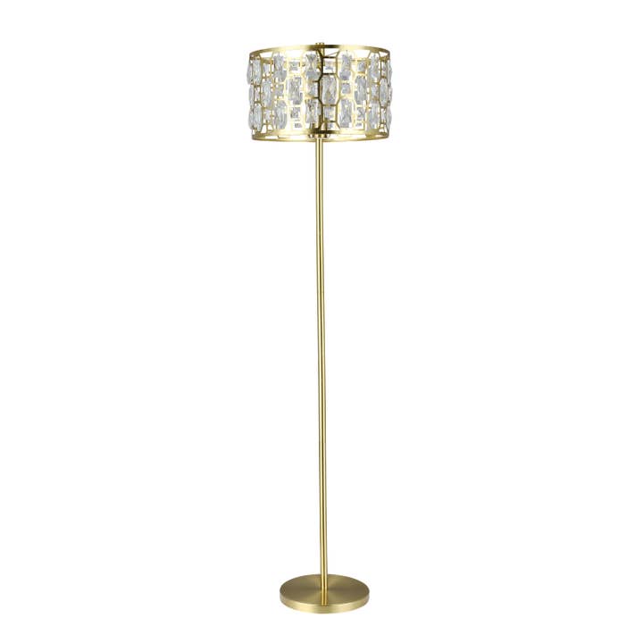 63"Glam Gold Metal & Faceted Crystal Drum Floor Lamp