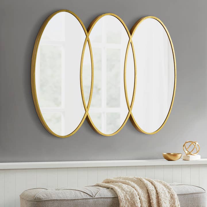 Antique Gold Iron Framed Oval Wall Mirror