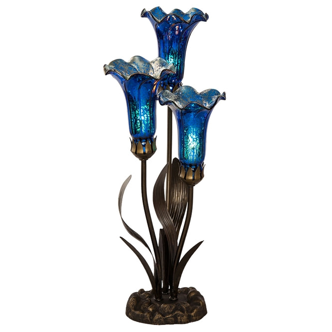 21" Blue Mercury Glass Table Lamp 3 Lily Focal Lamp