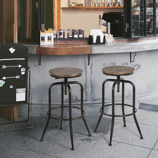 Industrial Height-Adjustable Barstool with Walnut Seat