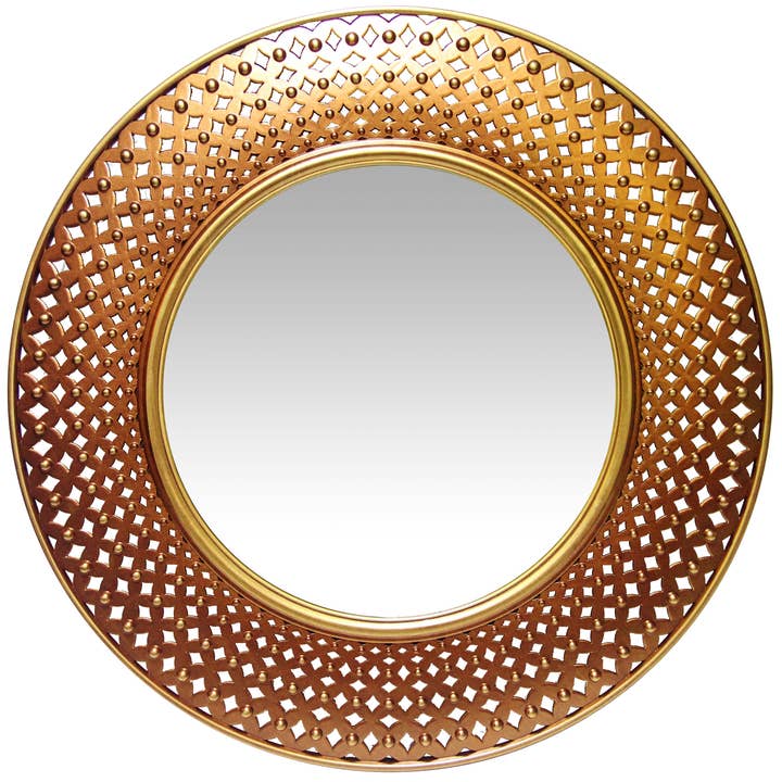 Bohemian Round Gold/Copper Wall Décor Mirror 15.75 Inch